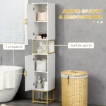 Colonna Bagno con 2 Armadietti e Ripiano in MDF e Acciaio