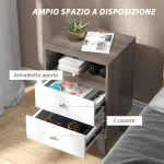 Set di 2 Comodini Moderni per Camera da Letto con 2 Cassetti e Vano Aperto