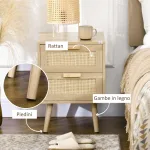 Set 2 Comodini per Camera da Letto Stile Boho con 2 Cassetti