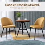 Set di 2 Sedie per Sala da Pranzo e Cucina Imbottite in Velluto