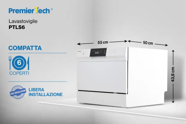 PremierTech PTLS6 Bianca Lavastoviglie 6 coperti 8 programmi libera installazione