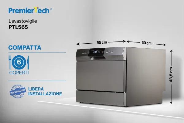 PremierTech PTLS6S Silver Lavastoviglie 6 coperti 8 programmi libera installazione