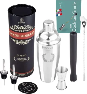 Cocktail Shaker Silver Argento Set Barman Professionale 750ml Acciaio Inox Completo Kit Accessori - Premium