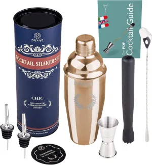 Papuya PREMIUM ORO ROSA Cocktail Shaker Oro Rosa Set Barman Professionale 750ml Acciaio Inox Completo Kit Accessori