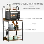 Mobiletto per Microonde a 4 Ripiani e 4 Ganci