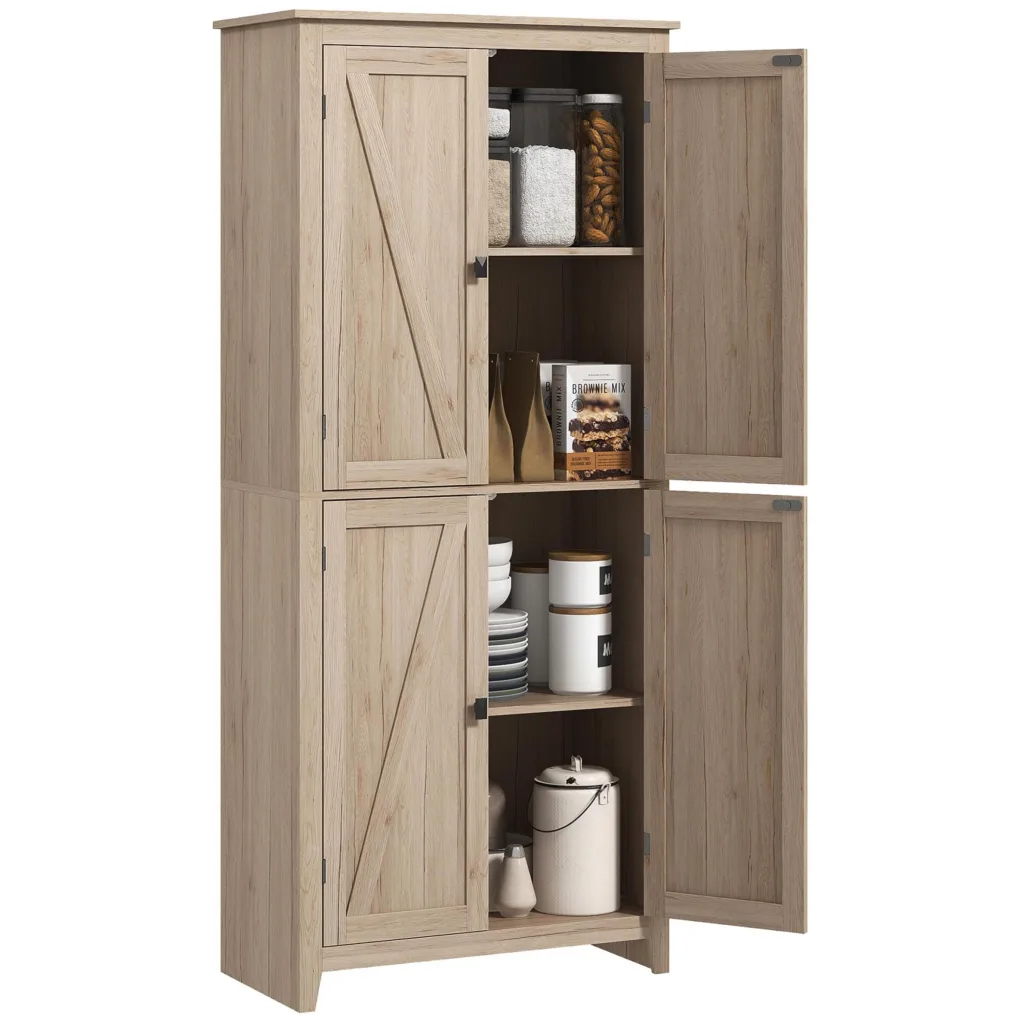 Oigger Mobile Cucina a 4 Ante con Mensole Regolabili e Base Rialzata in Legno 80x40x182cm