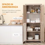 Mobile Cucina a 4 Ante con Mensole Regolabili e Base Rialzata in Legno 80x40x182cm