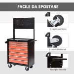 Carrello Porta Utensili Attrezzi Attrezzatura con Cassettiera 61.5 x 33 x 76cm Nero e Arancione