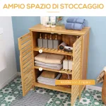 Mobile Bagno Moderno a 2 Ante con 2 Ripiani Ventilati in Bambù