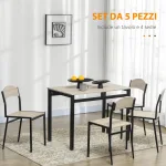 Set da Pranzo con Tavolo Rettangolare e 4 Sedie in Acciaio e MDF