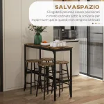 Set Tavolo e Sedie 5 Pezzi con 4 Sgabelli con Poggiapiedi e Tavolo Rettangolare