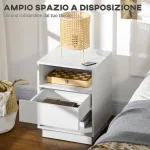 Set 2 Pezzi in Truciolato Bianco con Cassetto e 2 Ripiani Aperti