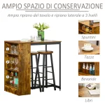 Set da Pranzo con Bancone Bar con 3 Ripiani e 2 Sgabelli Alti con Poggiapiedi Stile Industriale