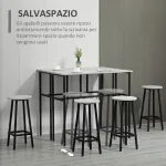 Set da Bar 6 Pezzi con 4 Sgabelli da Bar e 2 Tavoli Alti in Legno Truciolato e Acciaio per Cucina e Soggiorno