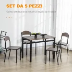 Set da Pranzo da 5 Pezzi con 1 Tavolo Rettangolare 100x63x76.5 cm e 4 Sedie 45x40x82 cm