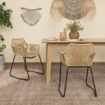 Set 2 Sedie da Pranzo Stile Boho da Interno in Rattan PE con Schienale Basso e Braccioli