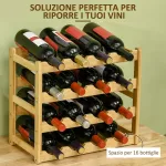 Scaffale Portabottiglie Vino a 4 Livelli per 16 Bottiglie in Legno di Bambù