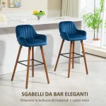 Set 2 Sgabelli da Bar Moderni in Velluto con Schienale e Braccioli