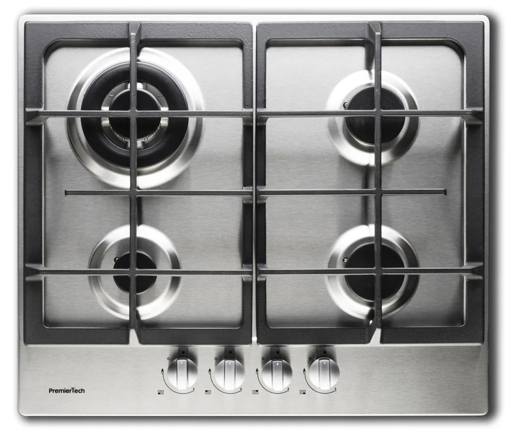 PremierTech Piano Cottura a Gas 4 fuochi da 60cm in Acciaio Inox 56x48 cm Griglie in Ghisa