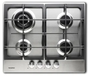 PremierTech Piano Cottura a Gas 4 fuochi da 60cm in Acciaio Inox 56x48 cm Griglie in Ghisa