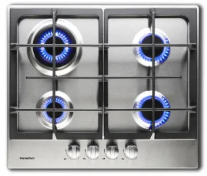 PremierTech Piano Cottura a Gas 4 fuochi da 60cm in Acciaio Inox 56x48 cm Griglie in Ghisa