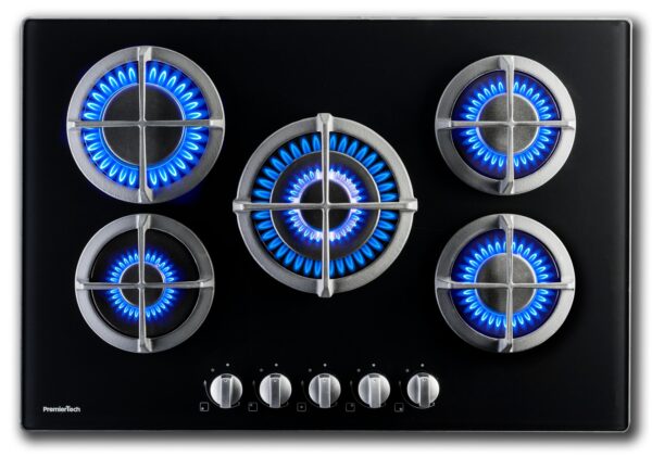 PremierTech PC5G75V Piano cottura a gas 5 fuochi 75cm Vetro Nero