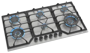 PremierTech PC906 Piano Cottura a Gas a 6 fuochi da 90 cm doppio Wok in Acciaio Inox