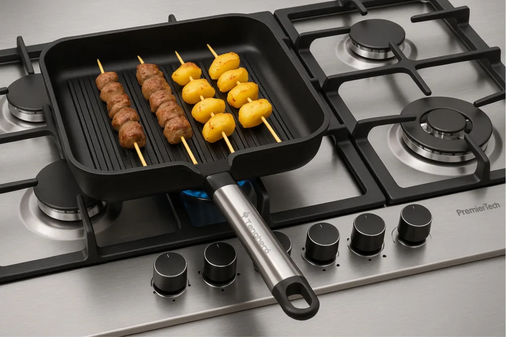 PremierTech PC906 Piano Cottura a Gas a 6 fuochi da 90 cm doppio Wok in Acciaio Inox