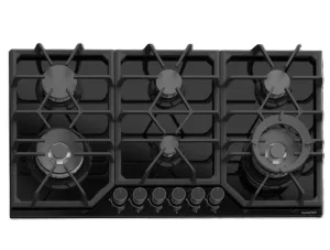PremierTech PC906G Piano Cottura a Gas a 6 fuochi da 90cm doppio Wok in Vetro Nero
