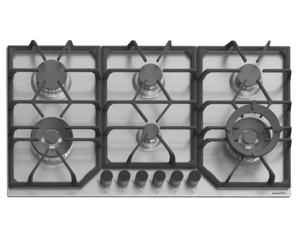 PremierTech PC906 Piano Cottura a Gas a 6 fuochi da 90 cm doppio Wok in Acciaio Inox