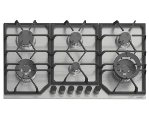 PremierTech PC906 Piano Cottura a Gas a 6 fuochi da 90 cm doppio Wok in Acciaio Inox