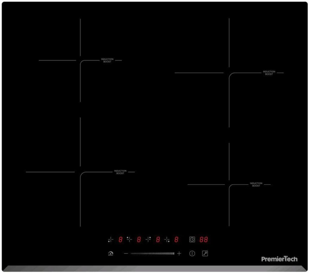 PT-PC4I PremierTech Piano Cottura a Induzione da incasso 4 Zone 60cm 7000watt Slide Touch Control Funzione Boost Led Display Vetro Front Edge