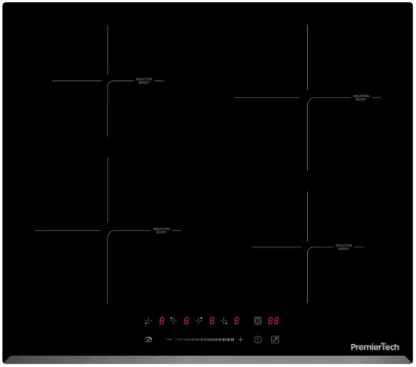 PT-PC4I PremierTech Piano Cottura a Induzione da incasso 4 Zone 60cm 7000watt Slide Touch Control Funzione Boost Led Display Vetro Front Edge
