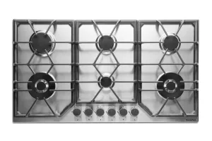PremierTech PC906 Piano Cottura a Gas a 6 fuochi da 90 cm doppio Wok in Acciaio Inox