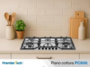 PremierTech PC906 Piano Cottura a Gas a 6 fuochi da 90 cm doppio Wok in Acciaio Inox