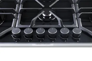 PremierTech PC906G Piano Cottura a Gas a 6 fuochi da 90cm doppio Wok in Vetro Nero