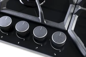 PremierTech PC906G Piano Cottura a Gas a 6 fuochi da 90cm doppio Wok in Vetro Nero