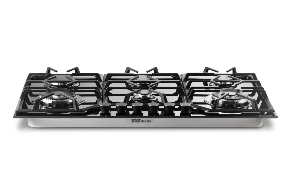 PremierTech® PremierTech PC906G Piano Cottura a Gas a 6 fuochi da 90cm doppio Wok in Vetro Nero