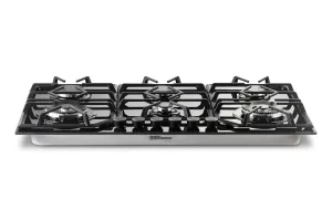 PremierTech® PremierTech PC906G Piano Cottura a Gas a 6 fuochi da 90cm doppio Wok in Vetro Nero
