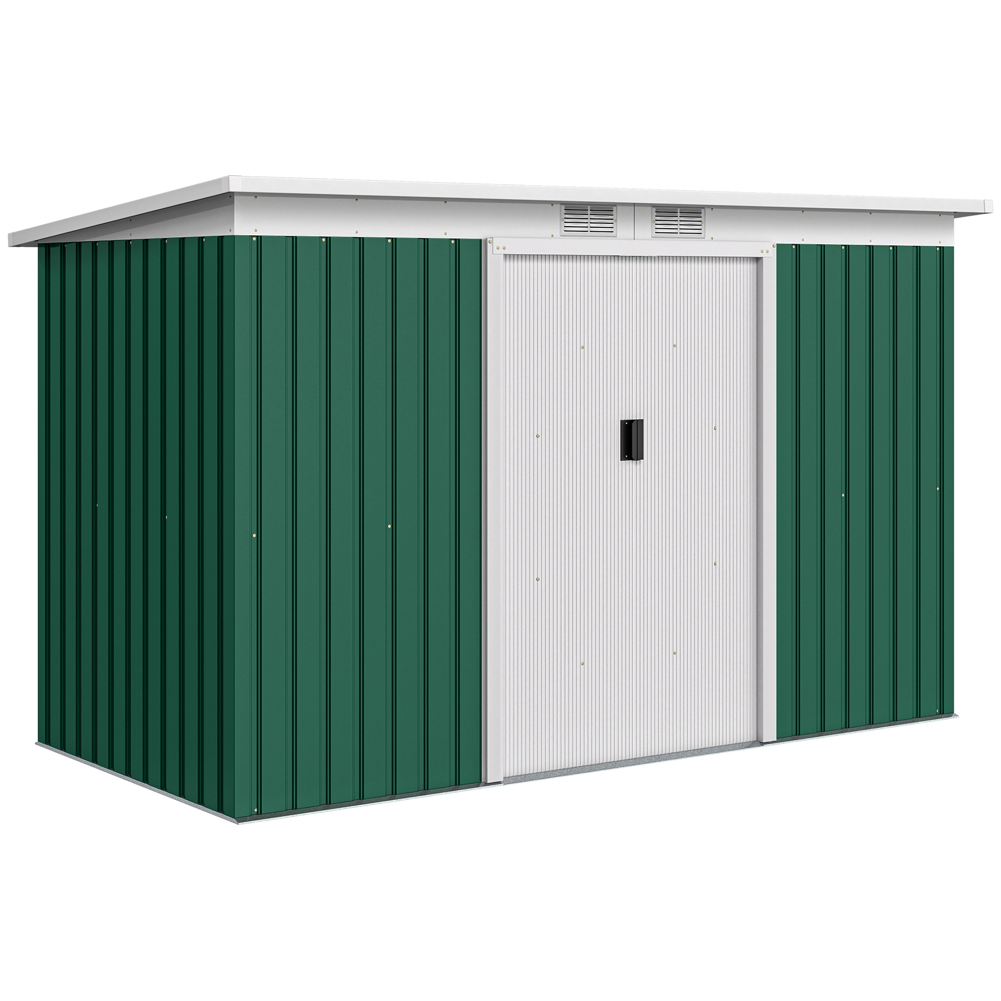 Casetta Da Giardino Porta Utensili In Lamiera Di Acciaio Con Porte Scorrevoli, 280x130x172cm, Verde Scuro