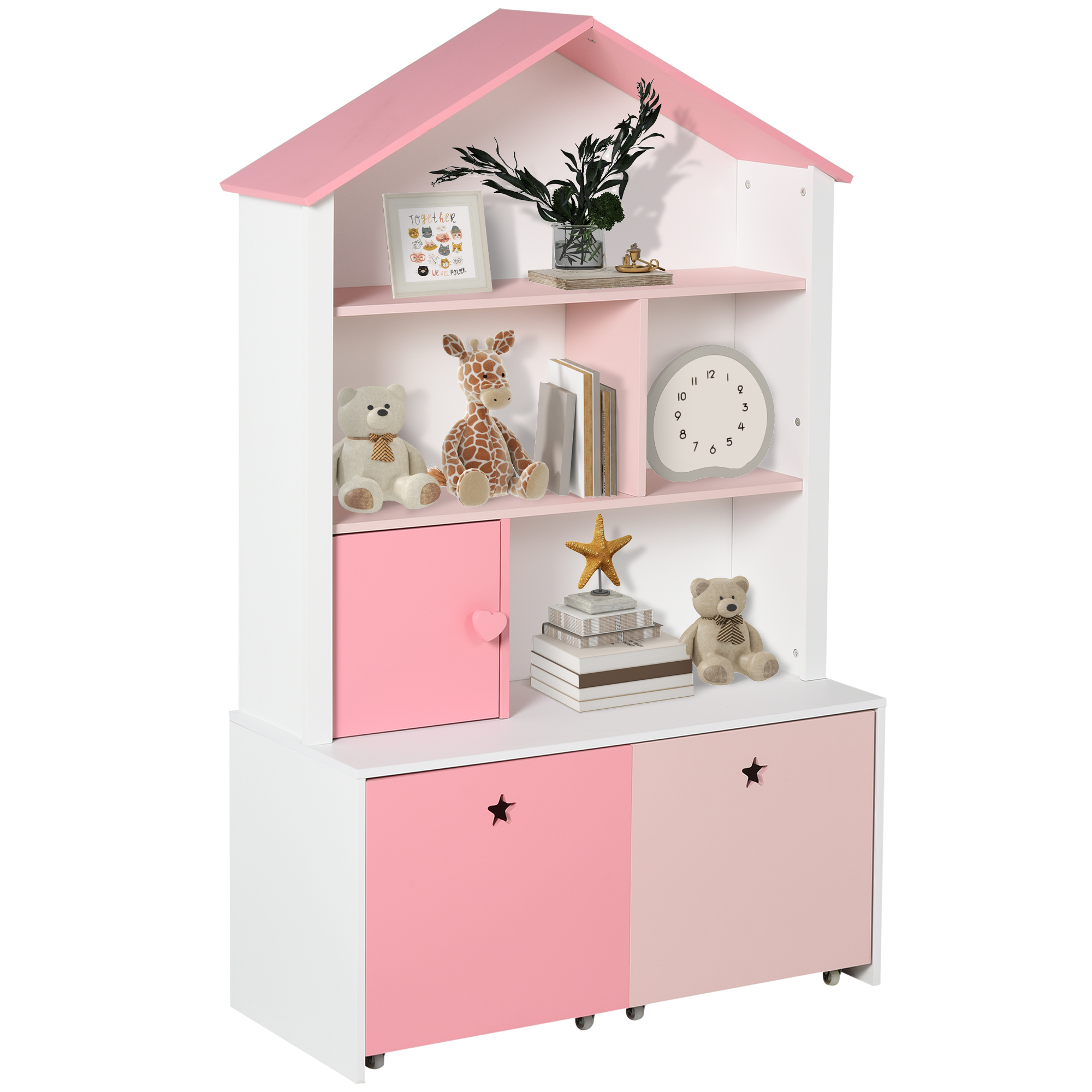 Libreria Scaffale Portagiochi Rosa Per Cameretta Bimbi E Ragazzi Con 2 Cassetti Estraibili, 80 X 34 X 130 cm